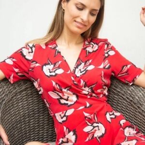 Diane von Furstenberg DVF Red Floral Silk Wrap Dress Size 2 Knee Length